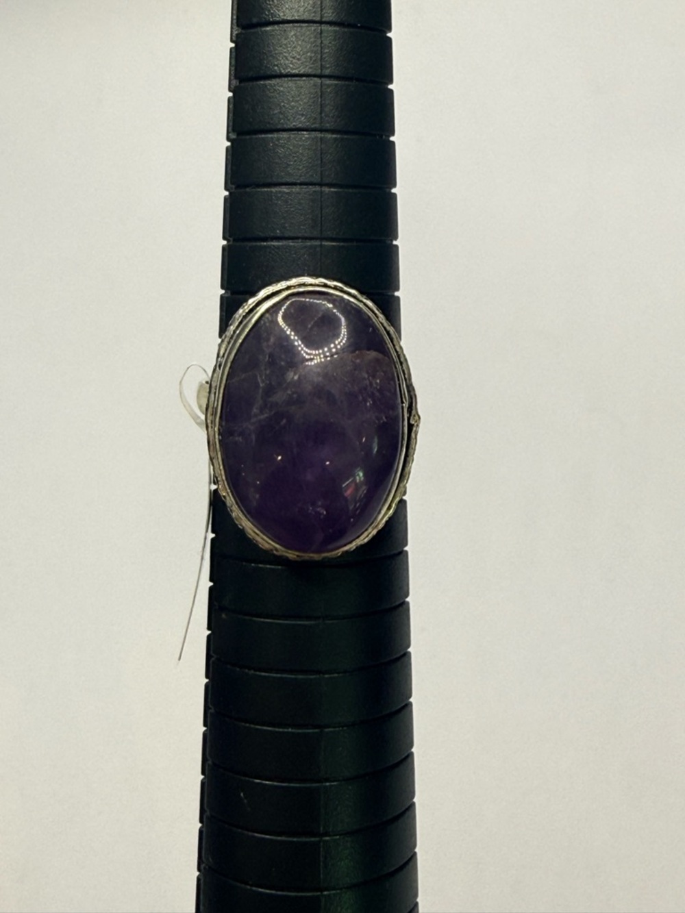 Oval Amethyst Sterling Silver Statement Ring - Size 8